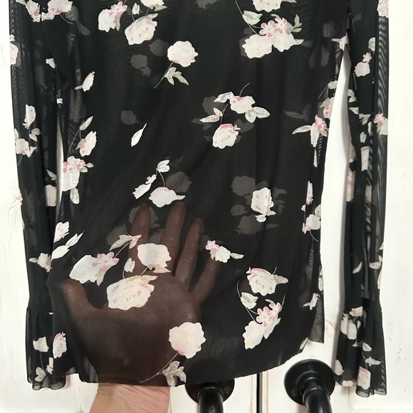 Super Cute Sheer Black Shirt with Floral Design - Picture 2 of 2